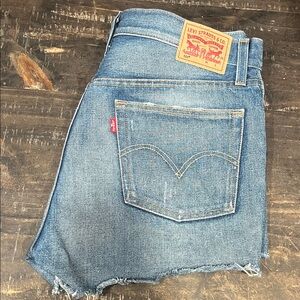 Levi's Blue Denim Frayed Shorts